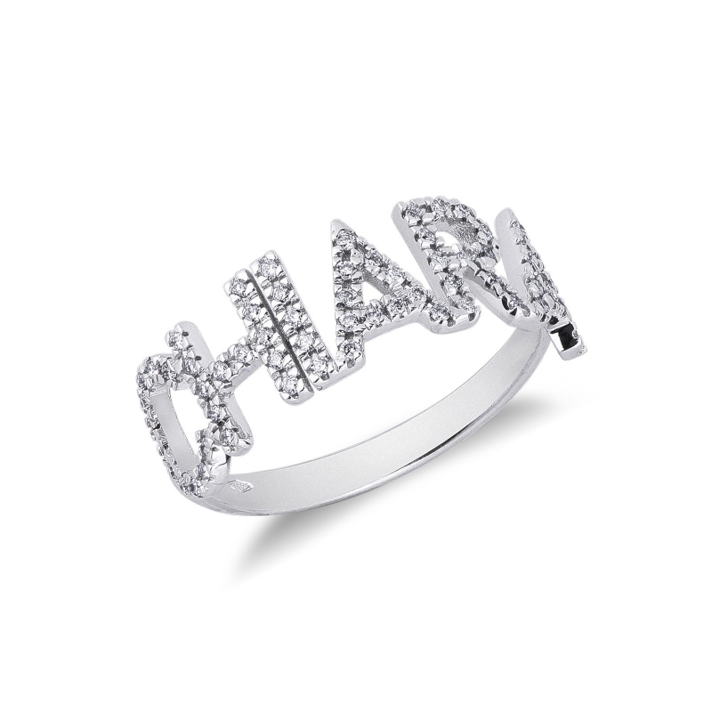 Bague en or blanc 18k avec prénom 6 lettre personnalisé en diamants