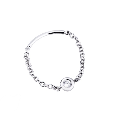 Bague Or Blanc 18k Maille Souple avec Diamant ct 0,05