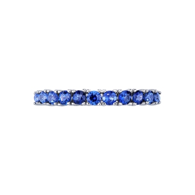 Bague alliance en or blanc 18k avec onze saphirs bleus ronds