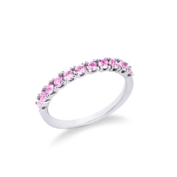 Bague Alliance Or Blanc 18k avec Saphirs Roses