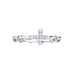 Bague en or blanc 18k avec insert en forme de croix et diamants 2