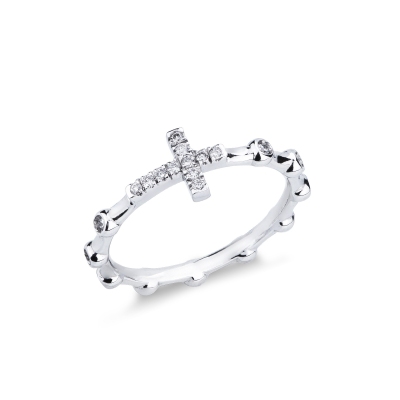 Bague en or blanc 18k avec insert en forme de croix et diamants