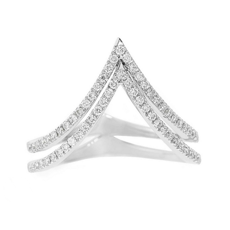 Bague en V à double rang en or blanc 18k avec diamants