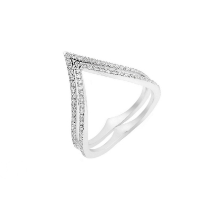 Bague en V à double rang en or blanc 18k avec diamants