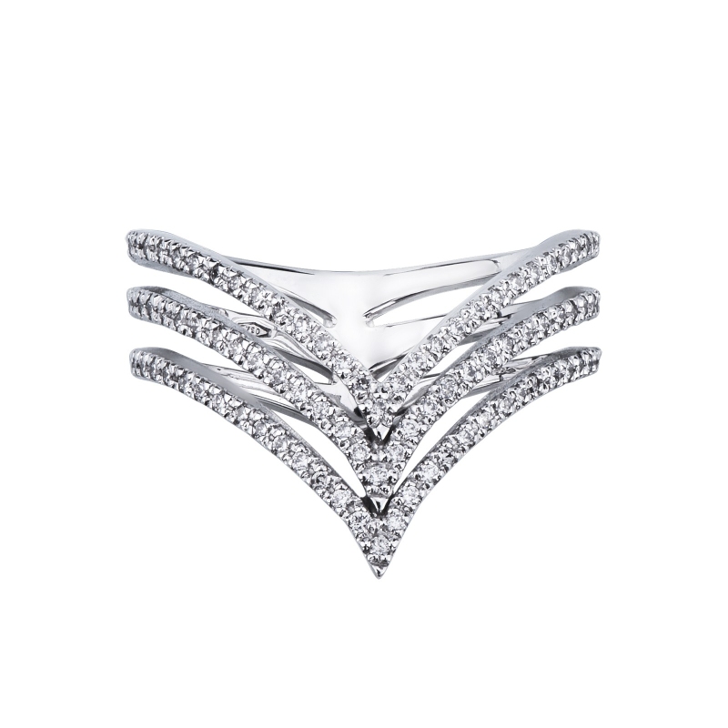 Bague trois rangs en Or Blanc 18k avec Diamants