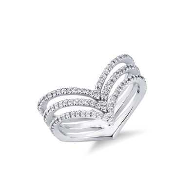 Bague trois rangs en Or Blanc 18k avec Diamants