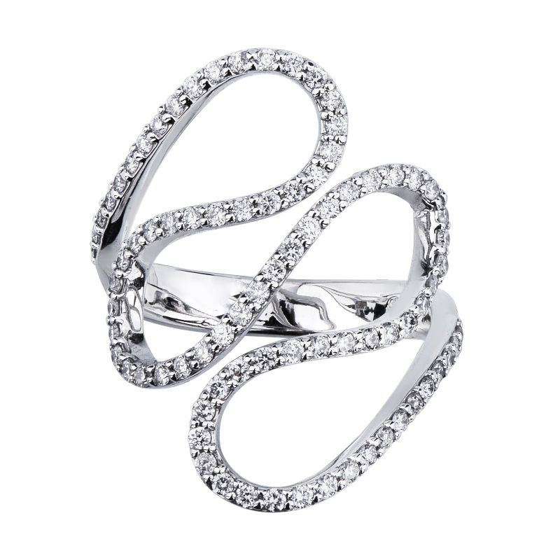 Bague en or blanc 18k avec lignes ondulées et diamants