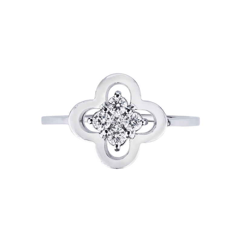 Bague fleur en or blanc 18k avec diamants