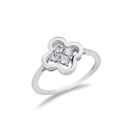 Bague fleur en or blanc 18k avec diamants