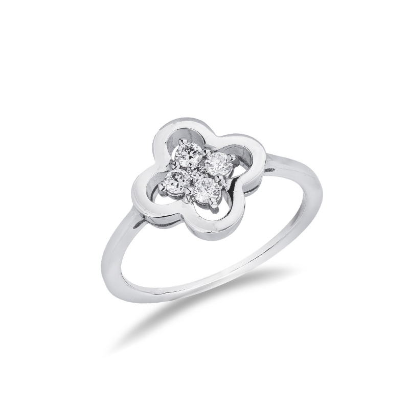 Bague fleur en or blanc 18k avec diamants
