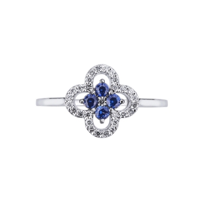  Bague en or blanc 18k en forme de fleur avec saphirs bleu