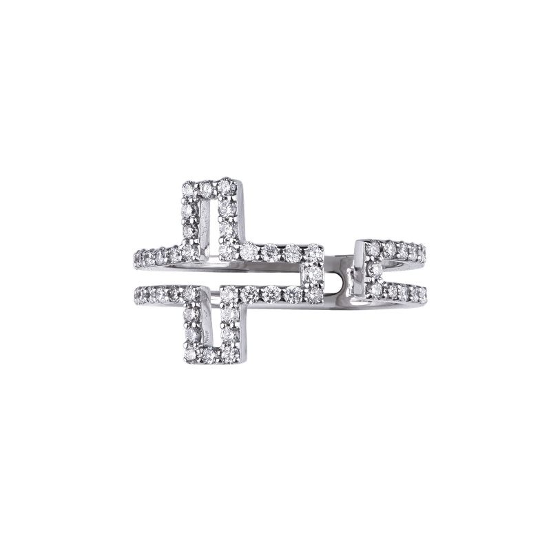 Bague croix en bande en or blanc 18k avec diamants