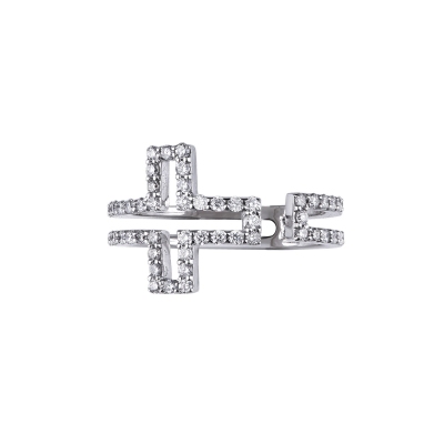 Bague croix en bande en or blanc 18k avec diamants