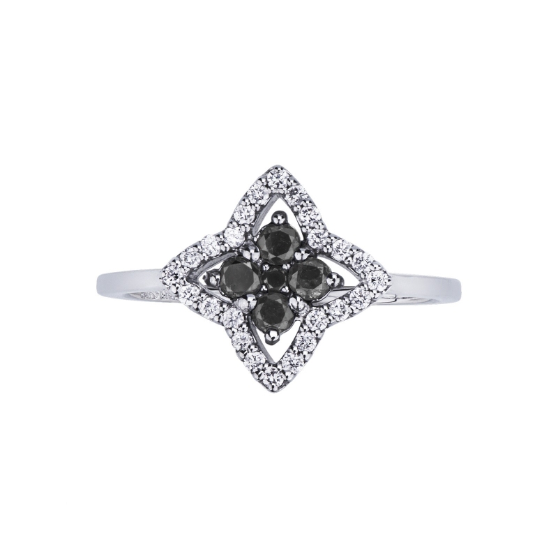 Bague étoile en or blanc 18k avec diamants noirs et blancs
