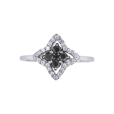 Bague étoile en or blanc 18k avec diamants noirs et blancs