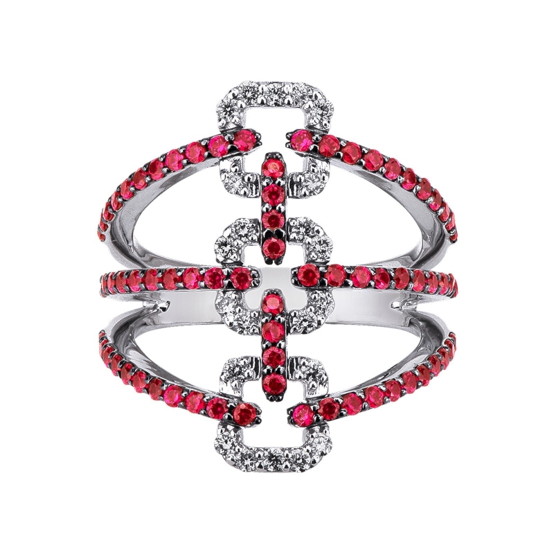 Bague bandeau diamant et rubis en or 750