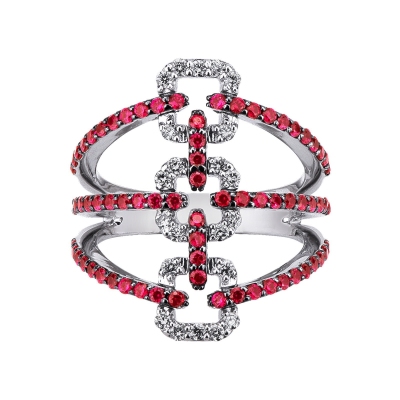 Bague bandeau diamant et rubis en or 750