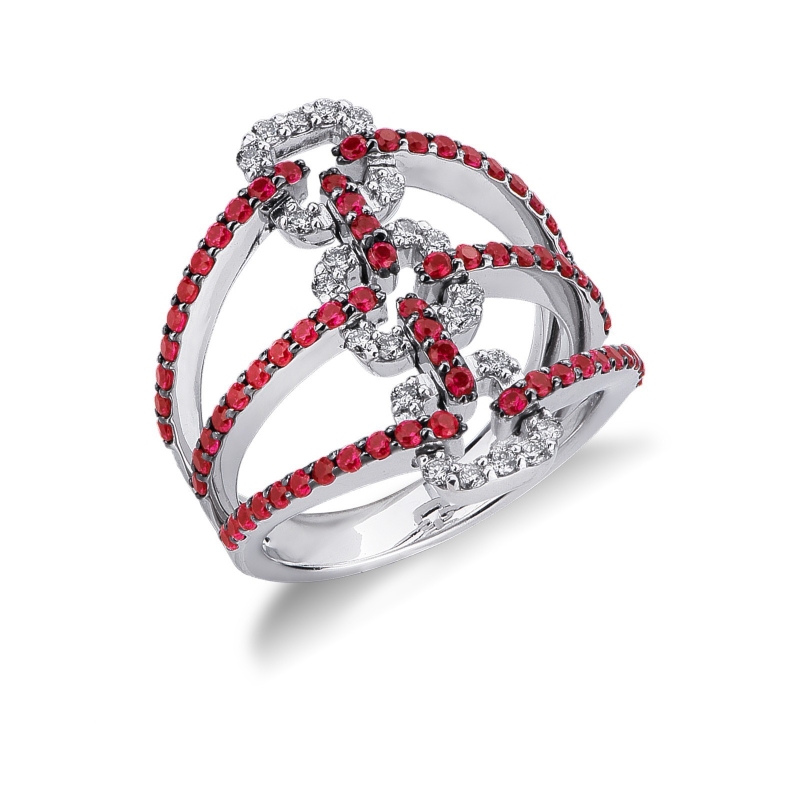 Bague bandeau diamant et rubis en or 750