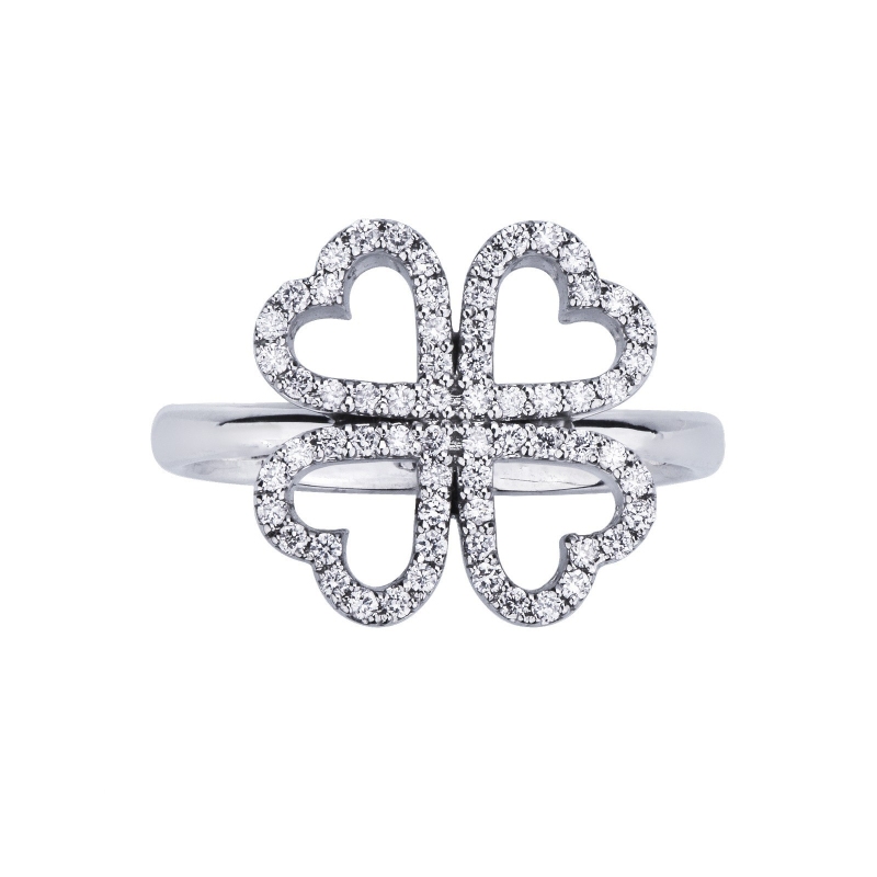 Bague fleur en or blanc 18 carats et diamants Bague fleur en or blanc 18 carats et diamants