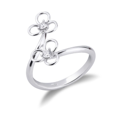 Bague en or blanc 18k avec deux fleurs stylisées et diamants