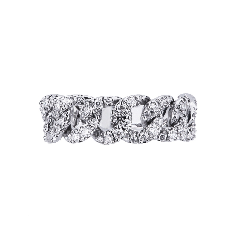 Bague souple style gourmette en or blanc 18k avec diamants Bague souple style gourmette en or blanc 18k avec diamants