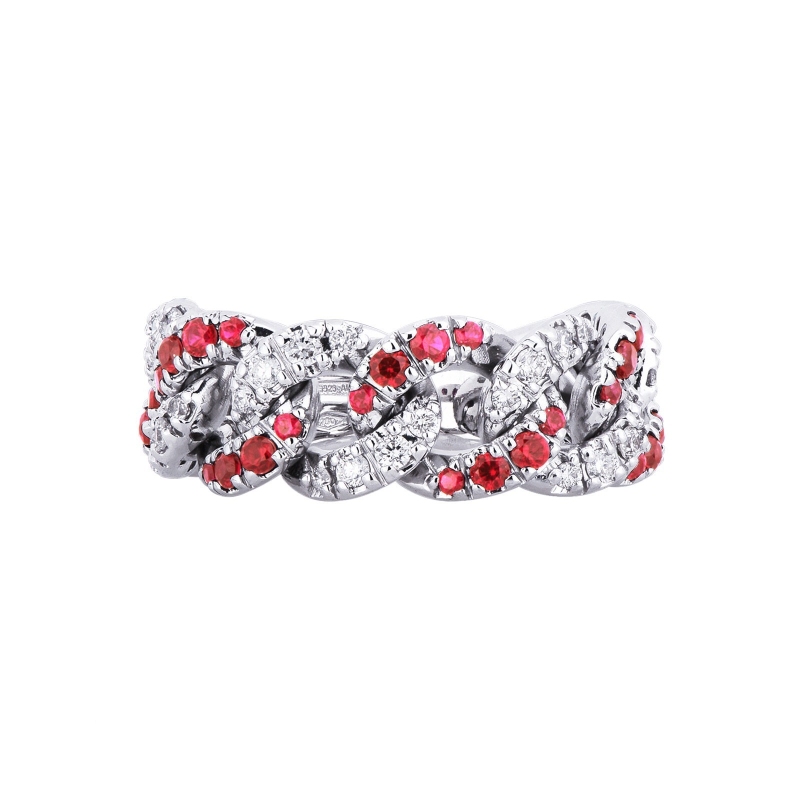Bague or blanc 18K rubis et diamants gourmette Bague or blanc 18K rubis et diamants gourmette