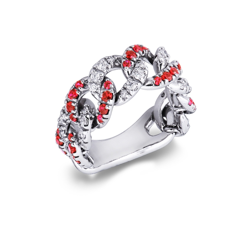Bague or blanc 18K rubis et diamants gourmette Bague or blanc 18K rubis et diamants gourmette