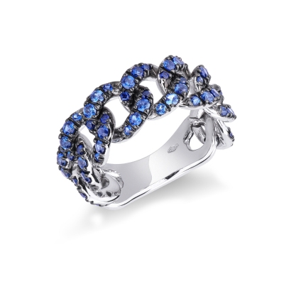 Bague gourmette flexible en or blanc 18k avec saphirs bleus