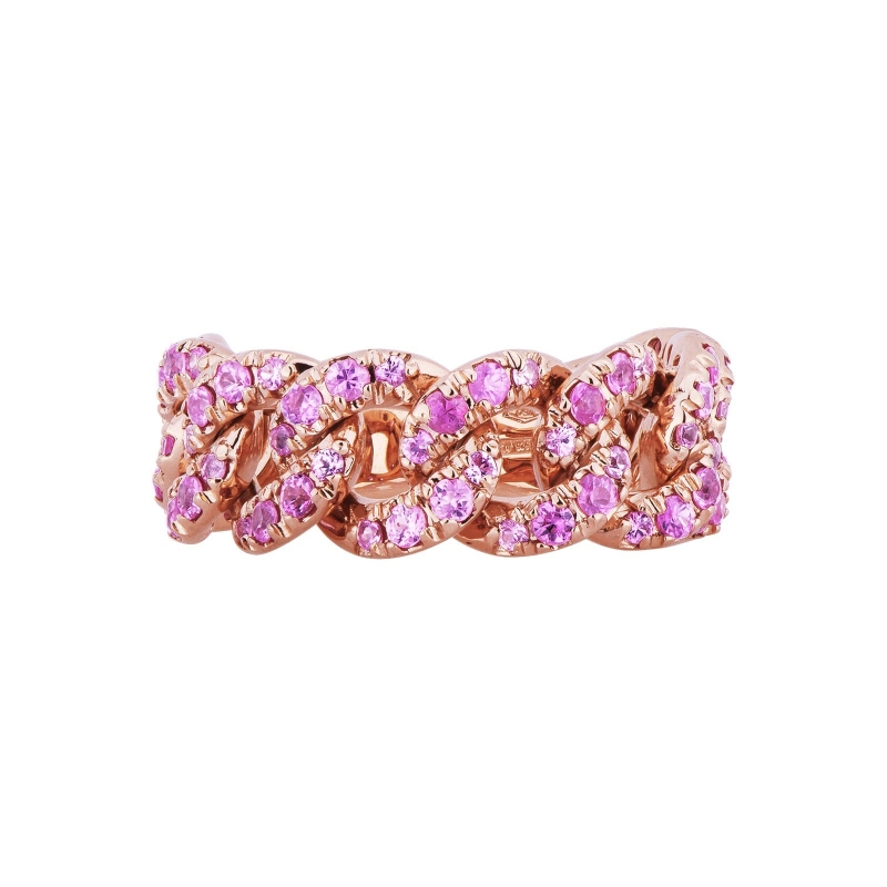 Bague gourmette en or rose avec saphirs roses Bague gourmette en or rose avec saphirs roses