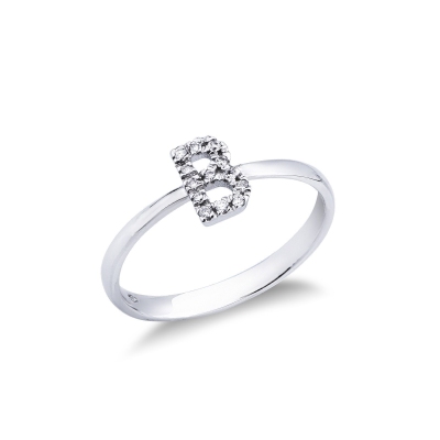 Bague en or blanc 18k avec lettre B sertie de diamants