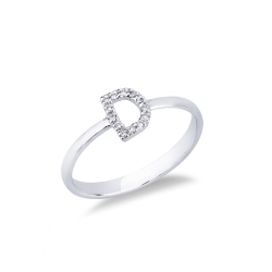 Bague avec lettre   D  en or blanc et diamants