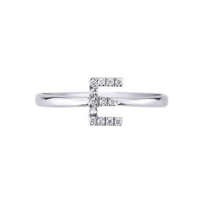 Bague avec lettre   E  en or blanc et diamants