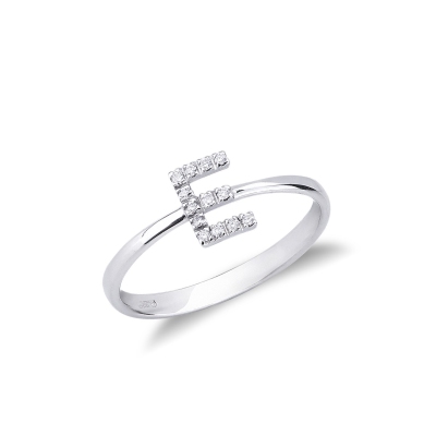 Bague avec lettre   E  en or blanc et diamants