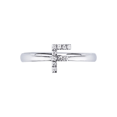 Bague en or blanc 18k avec lettre F sertie de diamants
