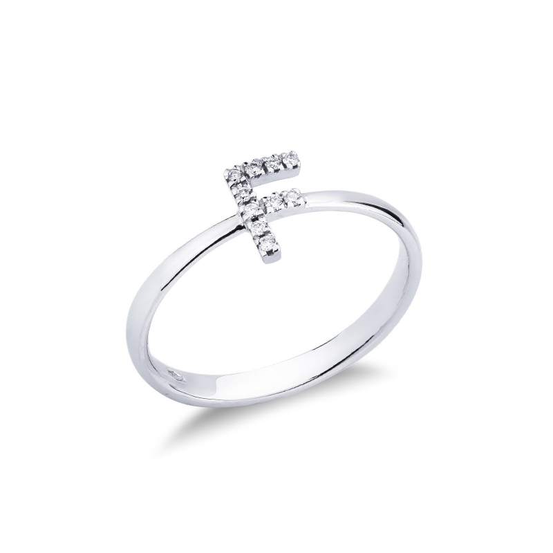 Bague en or blanc 18k avec lettre F sertie de diamants
