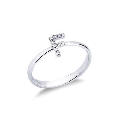Bague en or blanc 18k avec lettre F sertie de diamants
