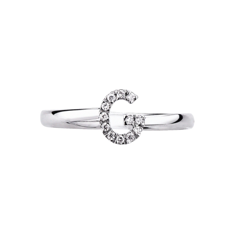 Bague en or blanc 18k avec lettre G sertie de diamants