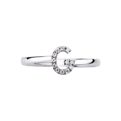 Bague en or blanc 18k avec lettre G sertie de diamants