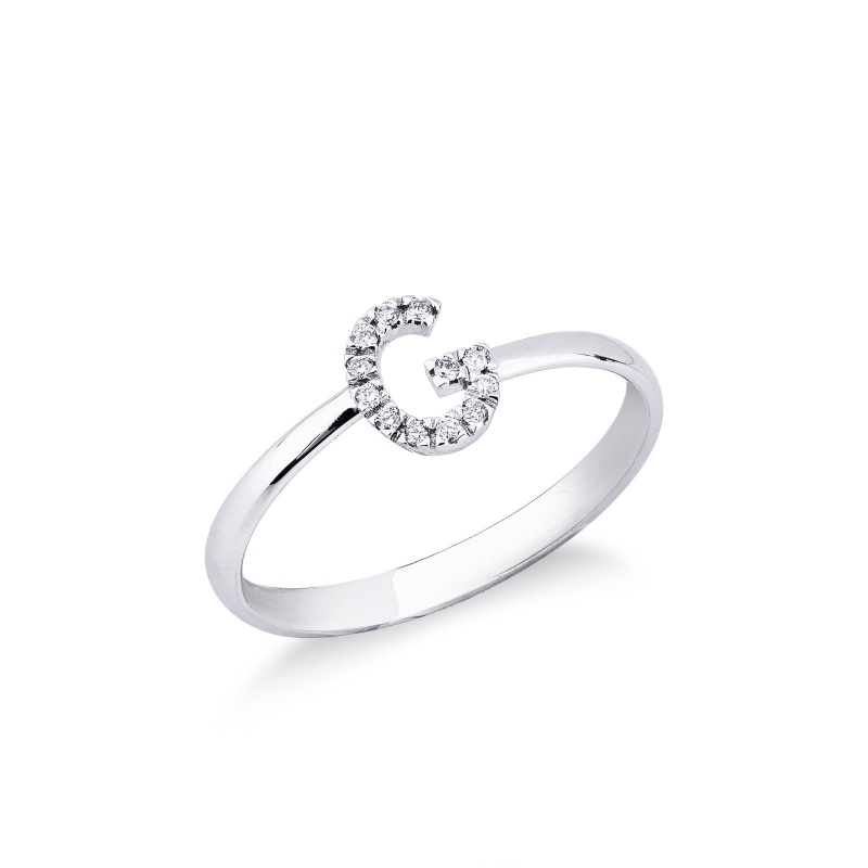 Bague en or blanc 18k avec lettre G sertie de diamants