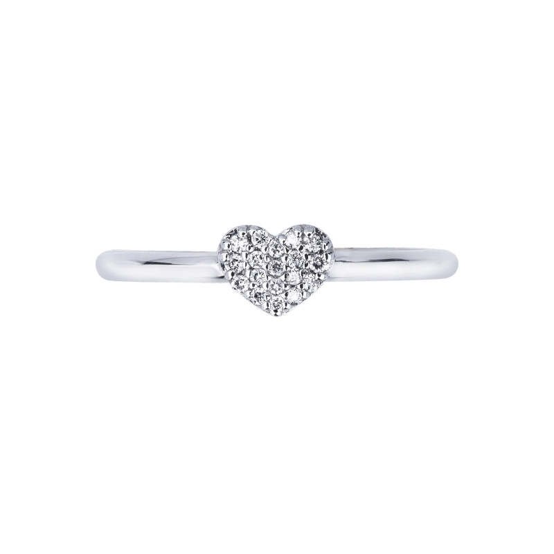 Bague en or blanc 18k avec diamants en forme de cœur
