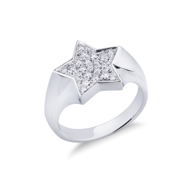 Bague en or blanc 18k avec pavé de diamants en forme d’étoile