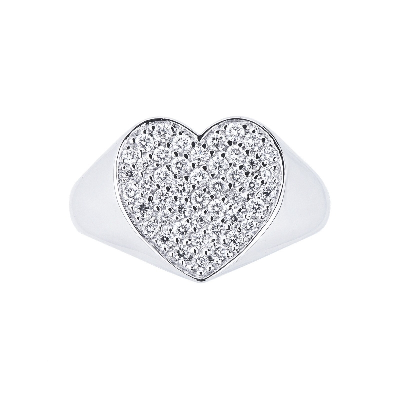 Bague en or blanc 18k avec pavé cœur diamants Bague en or blanc 18k avec pavé cœur diamants