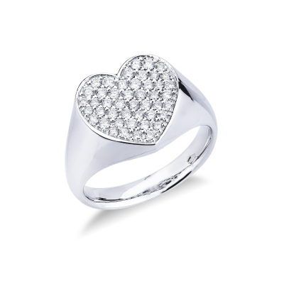 Bague en or blanc 18k avec pavé cœur diamants