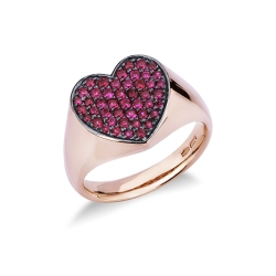 Bague en or rose 18k avec pavé de rubis en forme de cœur