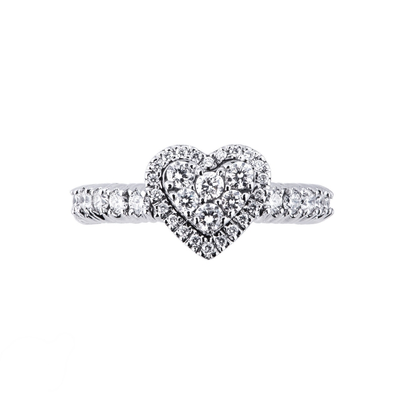 Bague coeur élastique en or blanc 18k avec diamants