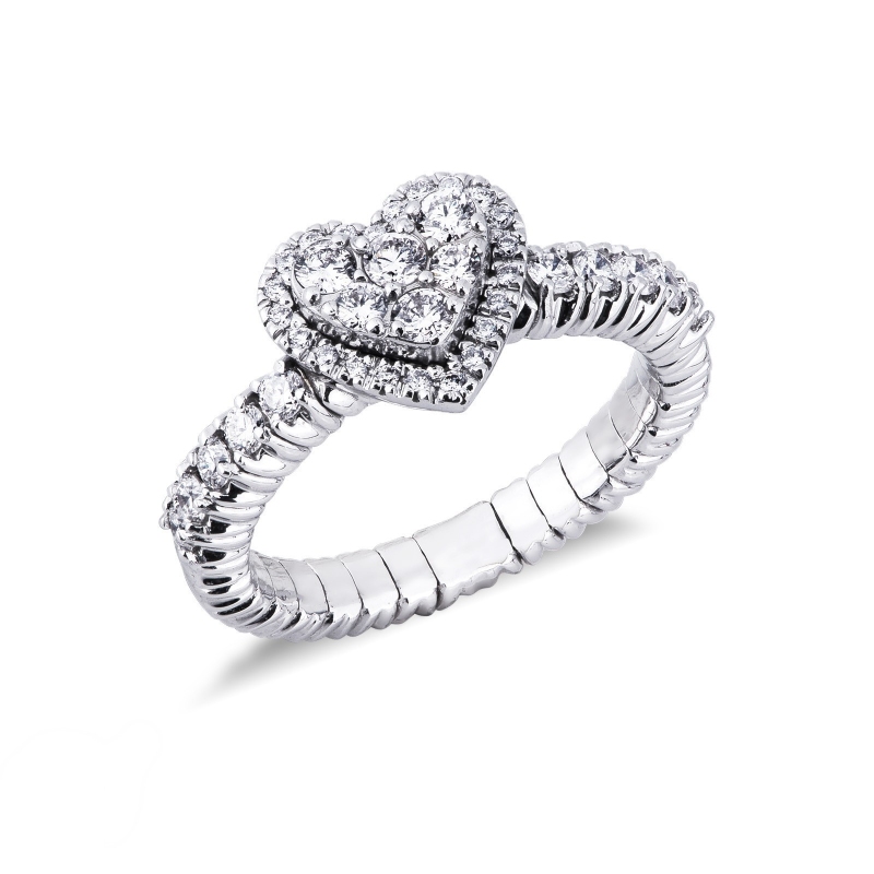 Bague coeur élastique en or blanc 18k avec diamants
