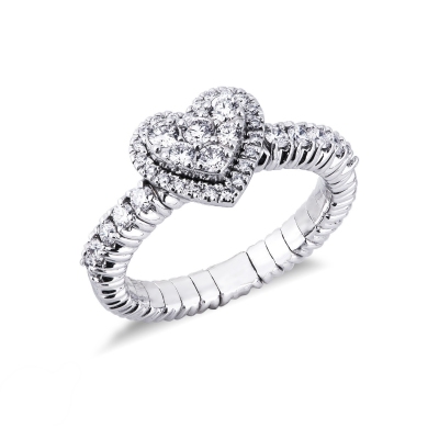 Bague coeur élastique en or blanc 18k avec diamants