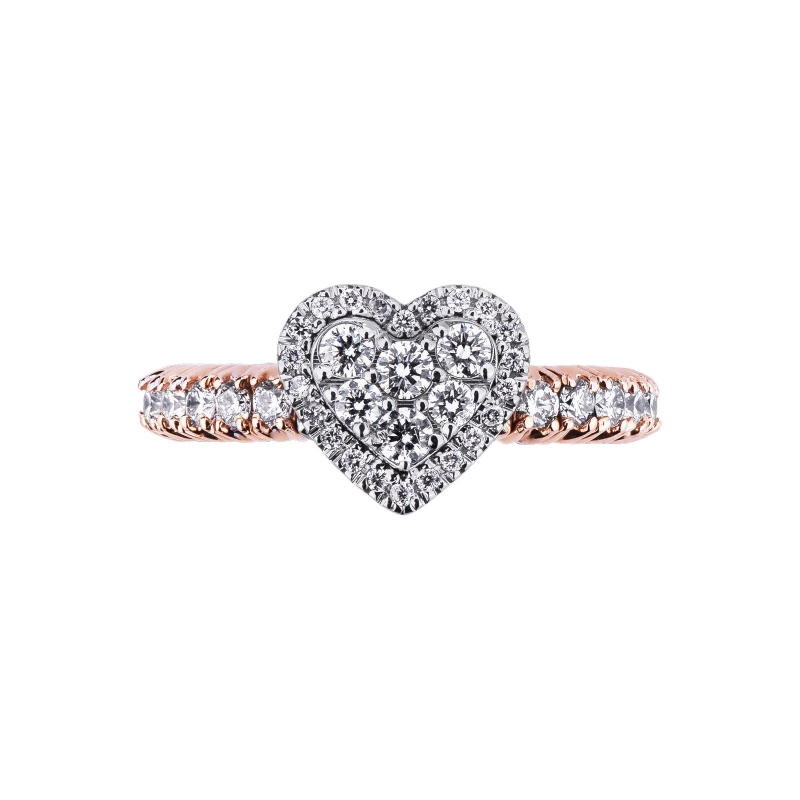 Bague élastique en or blanc et rose 18k avec diamants coeur