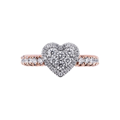 Bague élastique en or blanc et rose 18k avec diamants coeur
