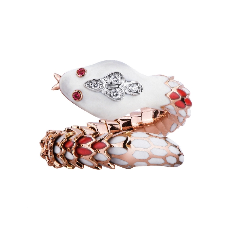 Bague en or rose 18k avec serpent à double spirale diamants  Bague en or rose 18k avec serpent à double spirale diamants